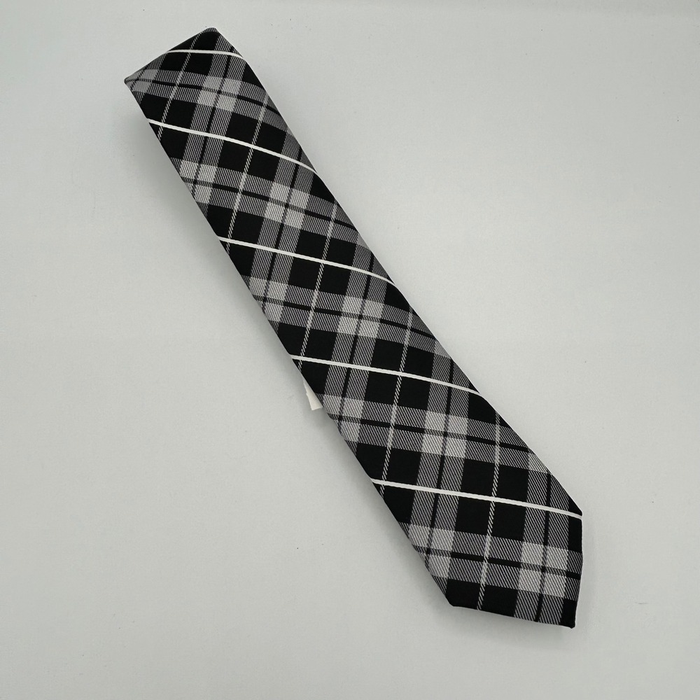 Chaps Mens Plaid Necktie Black White Grey Tartan Check Tie NWT